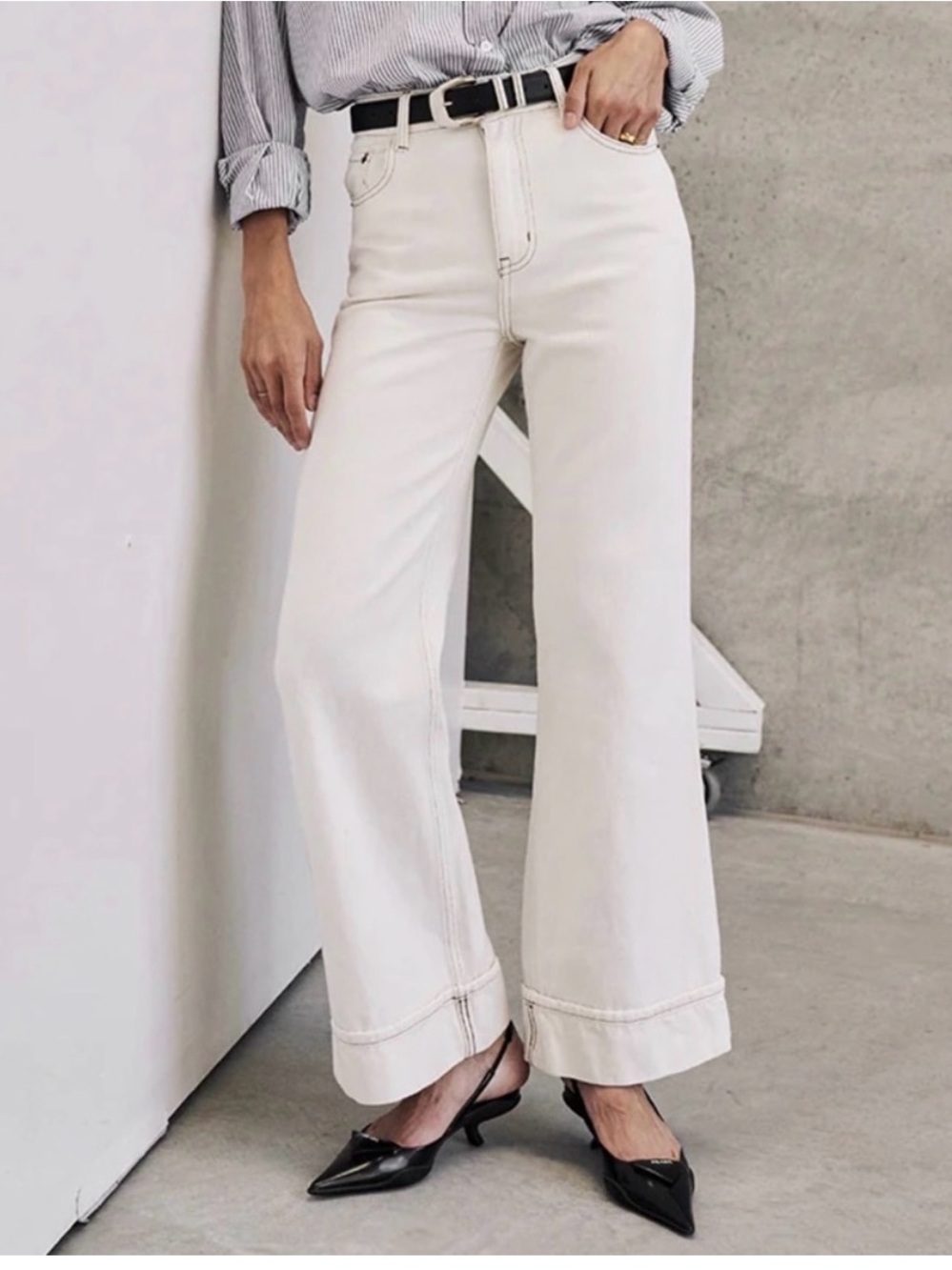 DISSH Sutton Cream Turnback Hem Jean size 6 Wide Leg